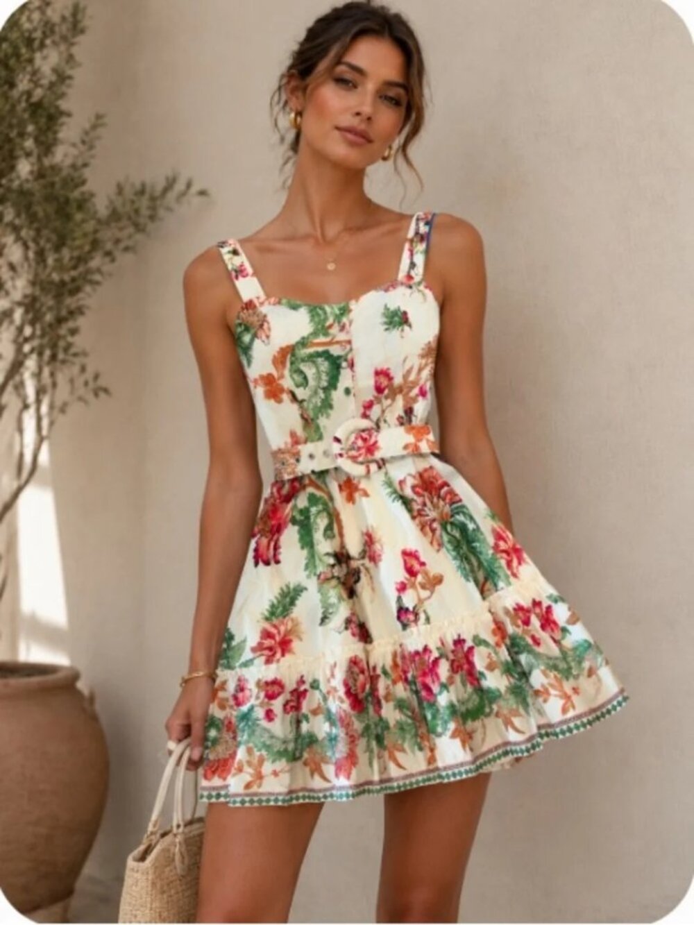 NWT Caroline Constas Romantic Floral Mini Dress Resortwear size S
